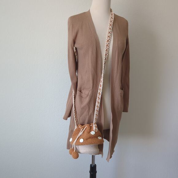 Handmade Crochet Mushroom Purse Crossbody Bag Nature Brown Whimsical Fairy - Picture 6 of 9